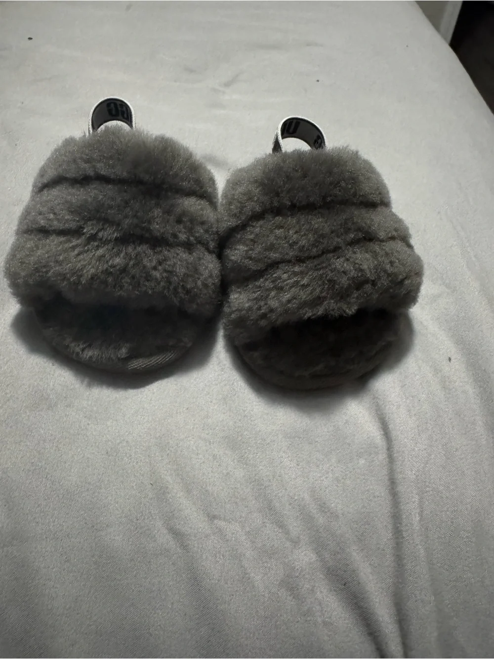 UGG Kids Gray Plush Slide Slippers